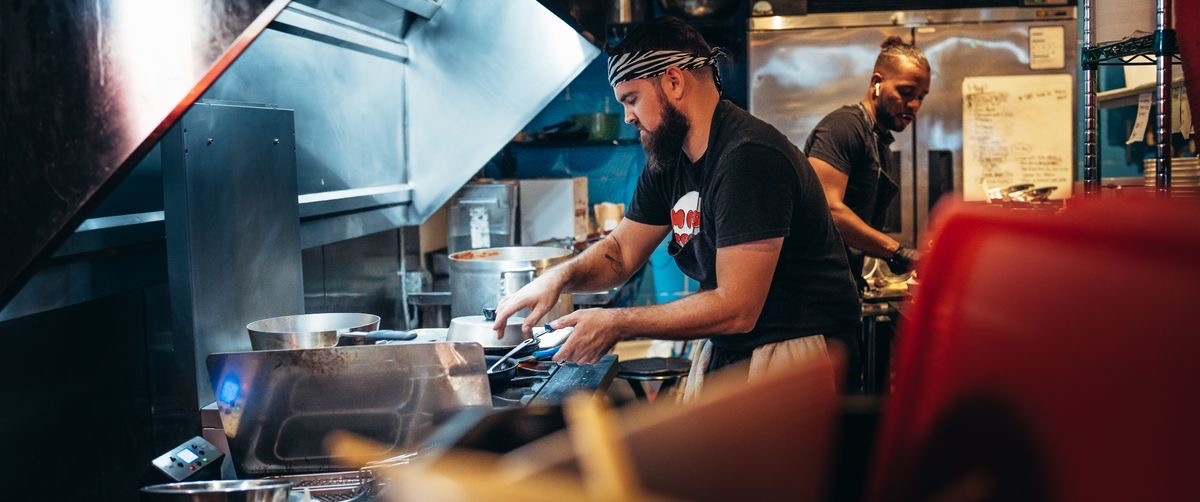A busy restaurant kitchen during service
