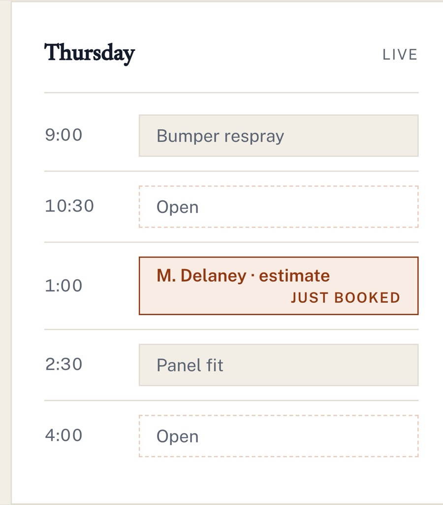 Calendar with a slot Halo just booked
