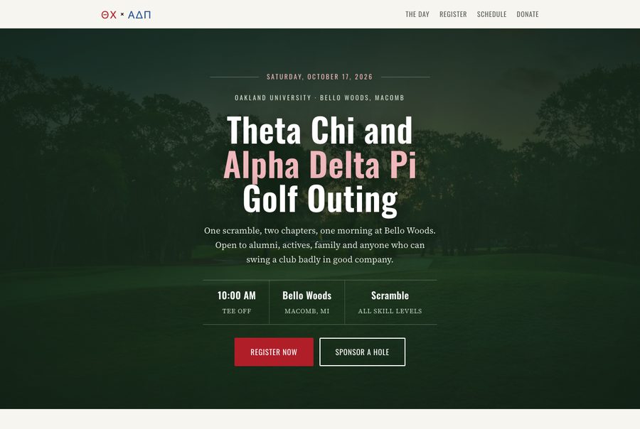 Theta Chi and Alpha Delta Pi golf outing website